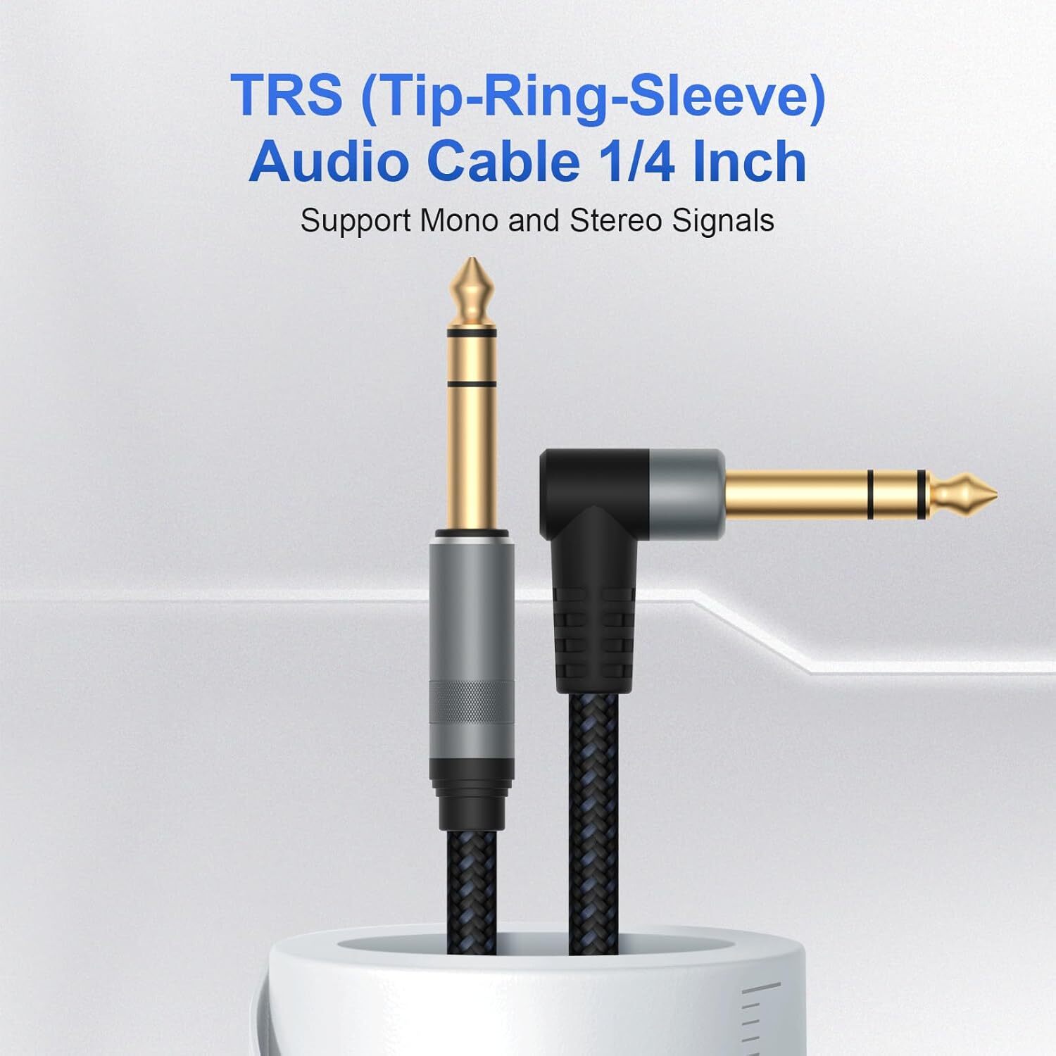 2 Pack Premium TRS Cable 10FT, 1/4 Inch Cable- 10 FT, Braid Black Grey