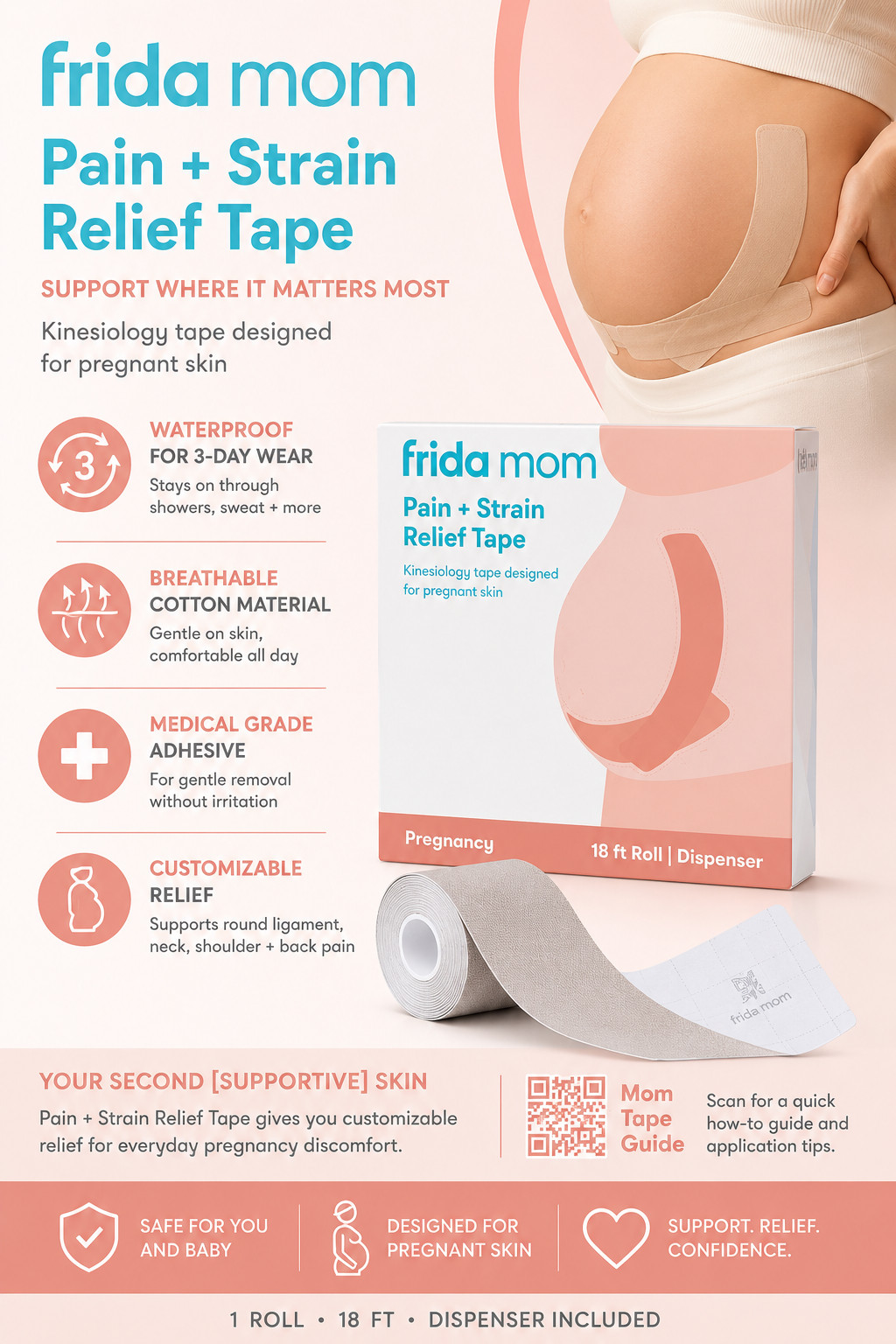 FRIDA MOM Pregnancy Belly Tape for Pain + Strain Relief NEW