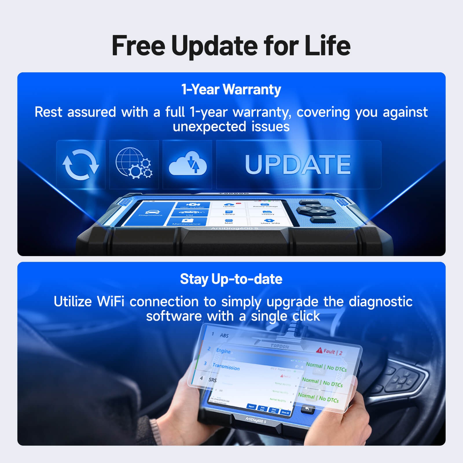 TOPDON Scanner AD600S Diagnostic Tool Lifetime Free Updates 99% Vehicle Coverage