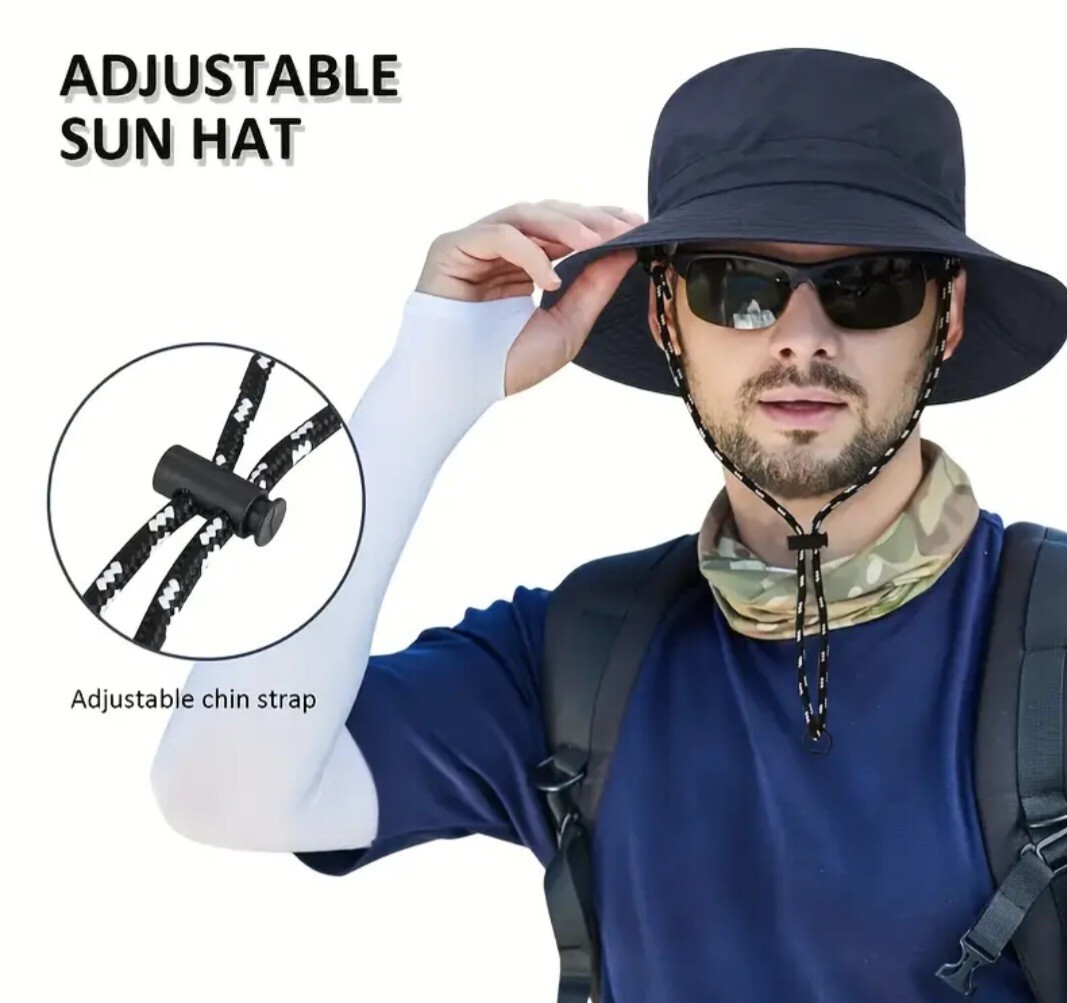 Hat Wide Brim Bucket Hiking Camping Fishing Safari Sun UV Folding w/Clip on +Tie