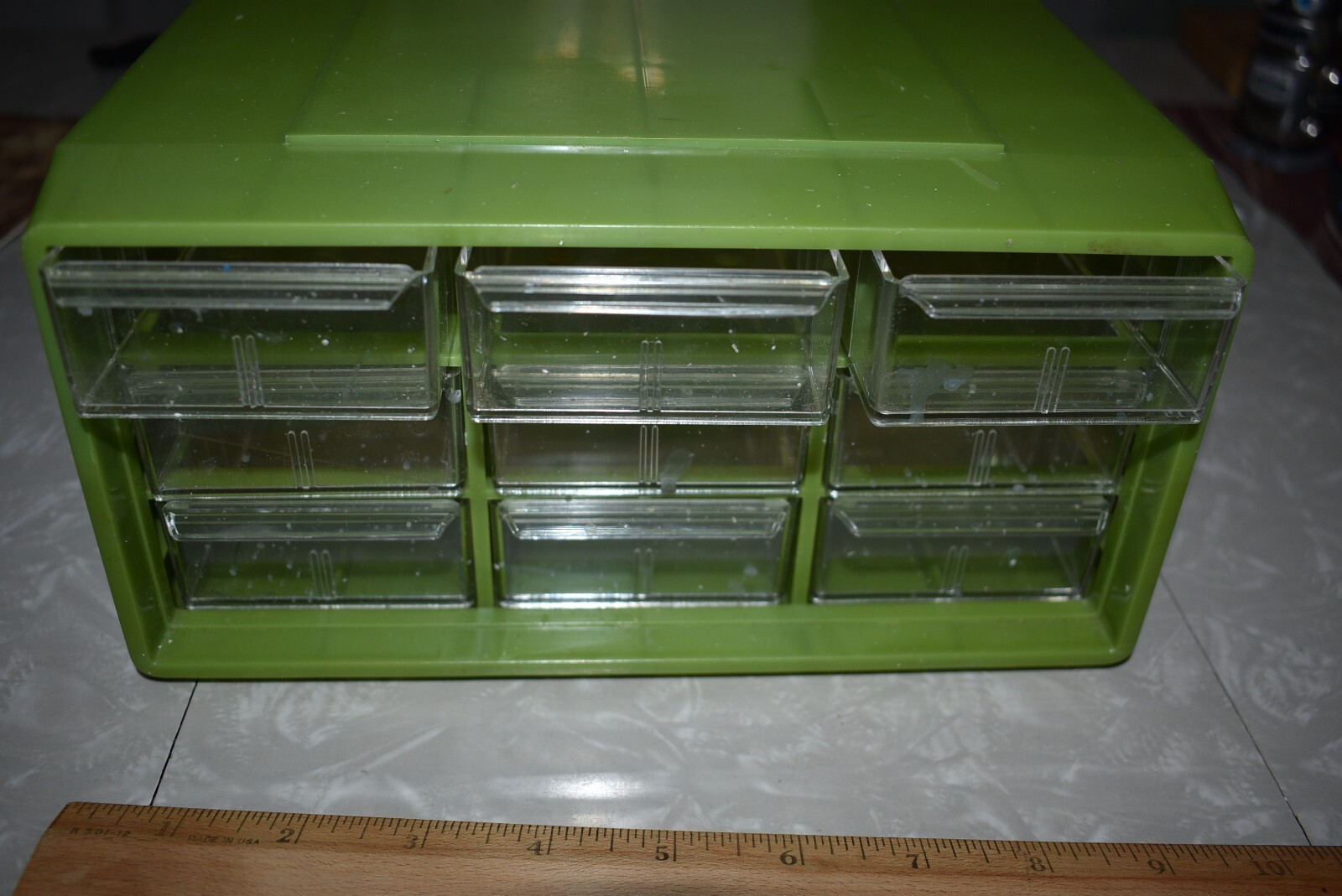 Retro 70s Akro-Mils Avocado Green Plastic 9 Drawer Bits & Bobs Storage Organizer