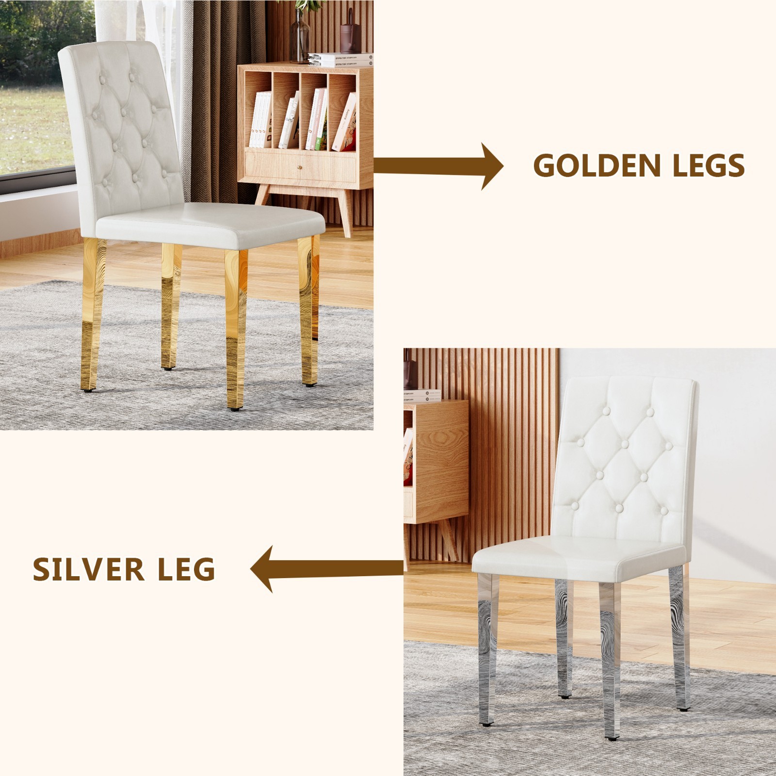 White PU Chairs 4-Pack-Ergonomic Backrest & Golden Metal Legs