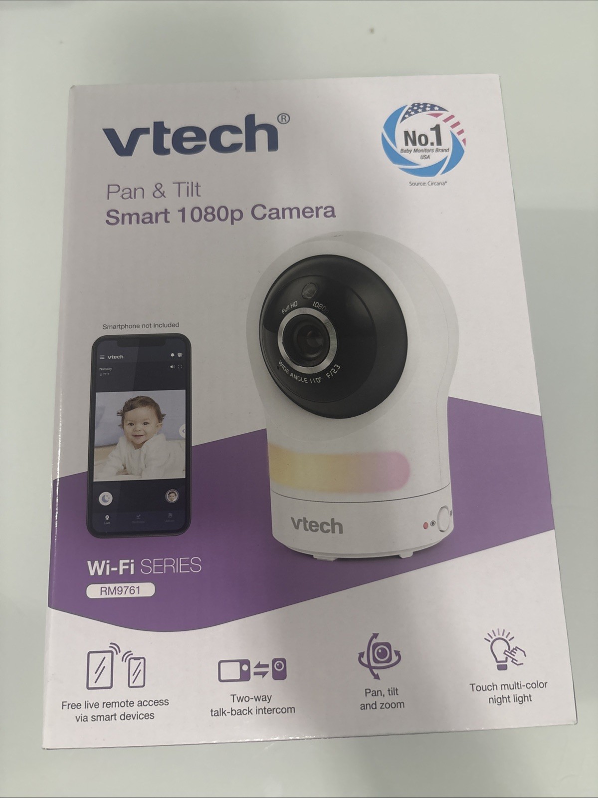 VTech RM9761 Pan/Tilt 1080p Wi‑Fi Indoor IP Surveillance Camera, White