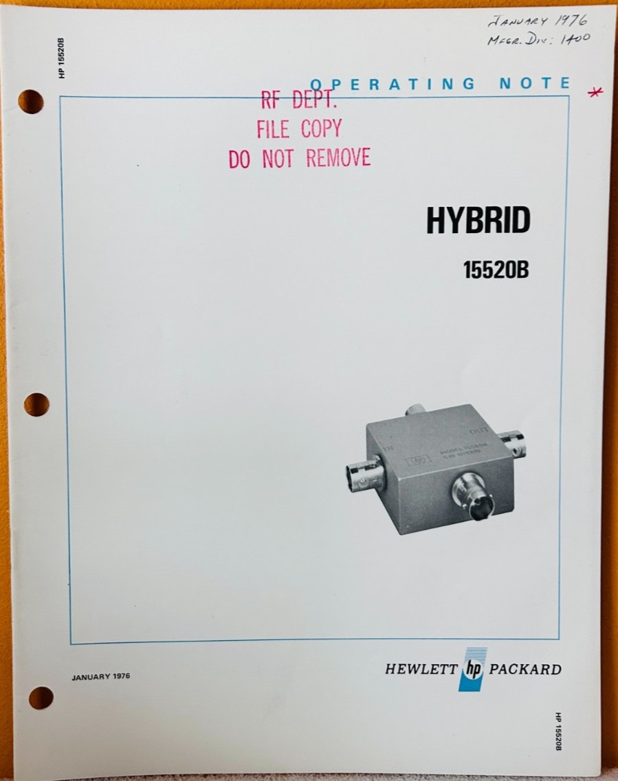 HP 15520-90000 Model 15520B Operating Note Manual.