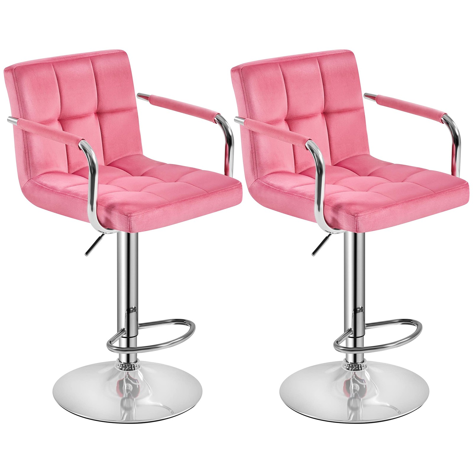 Barstools Swivel Stool Height Adjustable Bar Chair Kitchen Chairs, 2Pcs, Pink