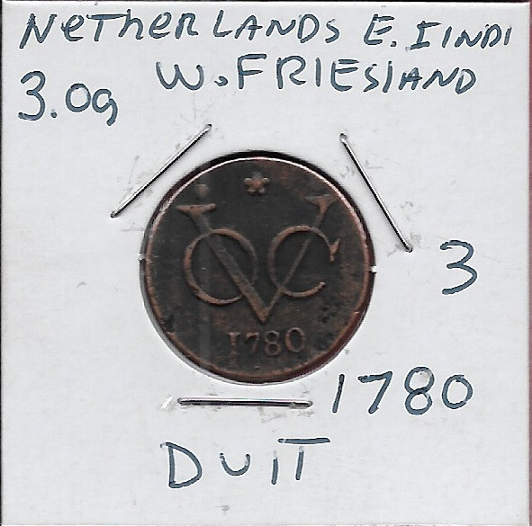 NETHERLANDS EAST INDIES,WEST FRIESLAND 1 DUIT 1780 CROWNED ARMS WEST FRIESLAND