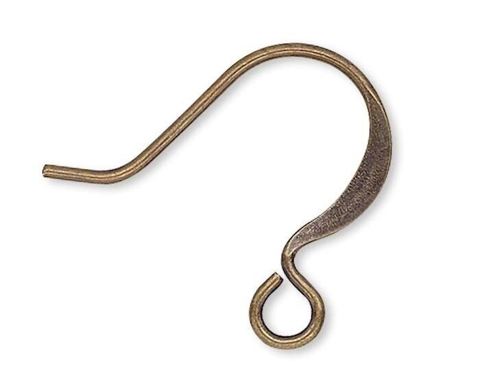 100 Antiqued Gold Plated Brass 21 Gauge 16mm Flat Fishhook Earwires w/ Open Loop