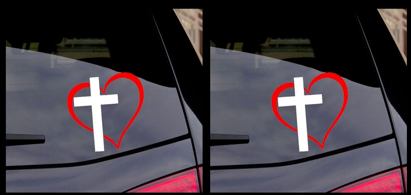 Love of God Two Vinyl decals for car or truck. Easter, Jesus, Faith, Cross Heart