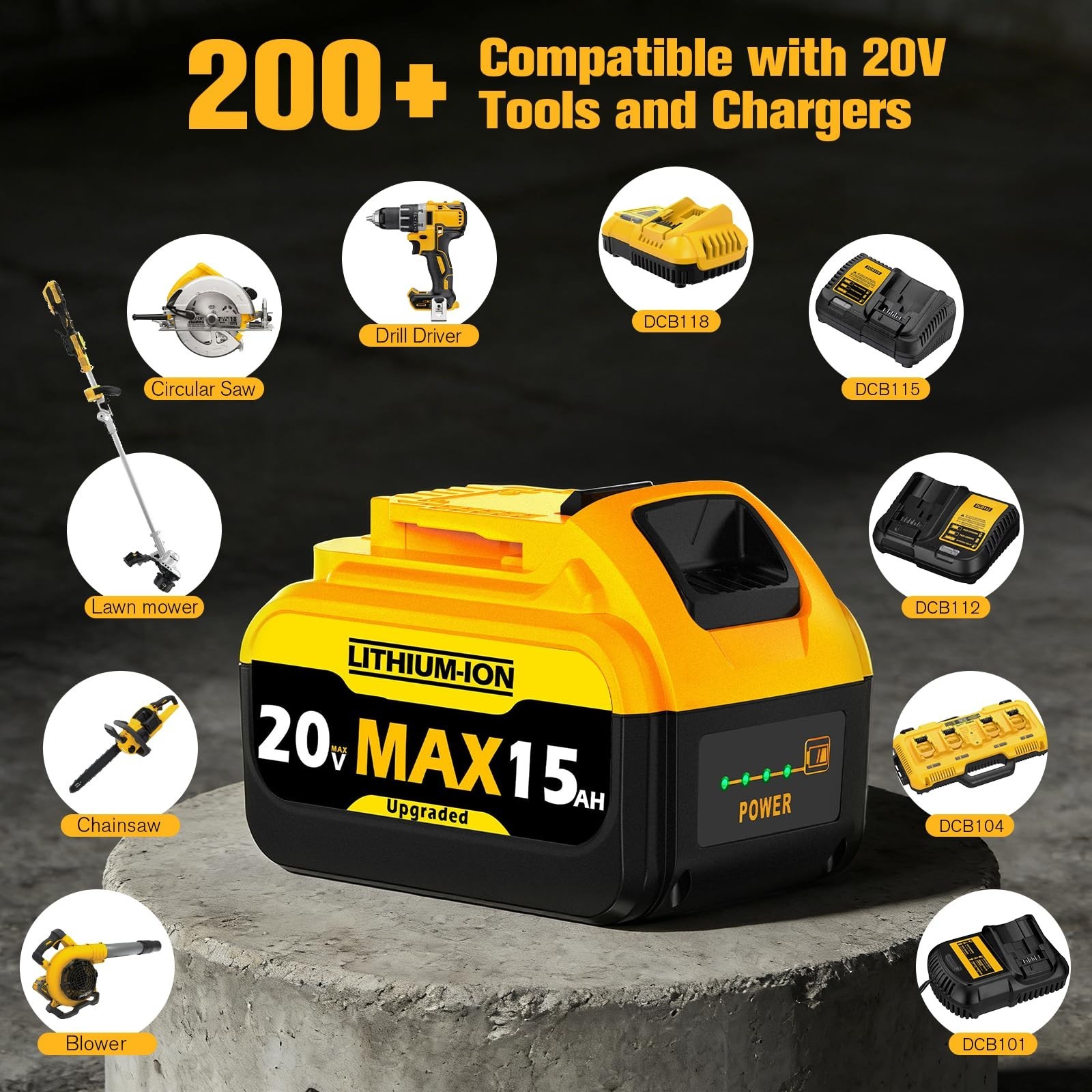15Ah 20V MAX Replacement for Dewalt Lithium Ion Battery with High Capacity Ba...