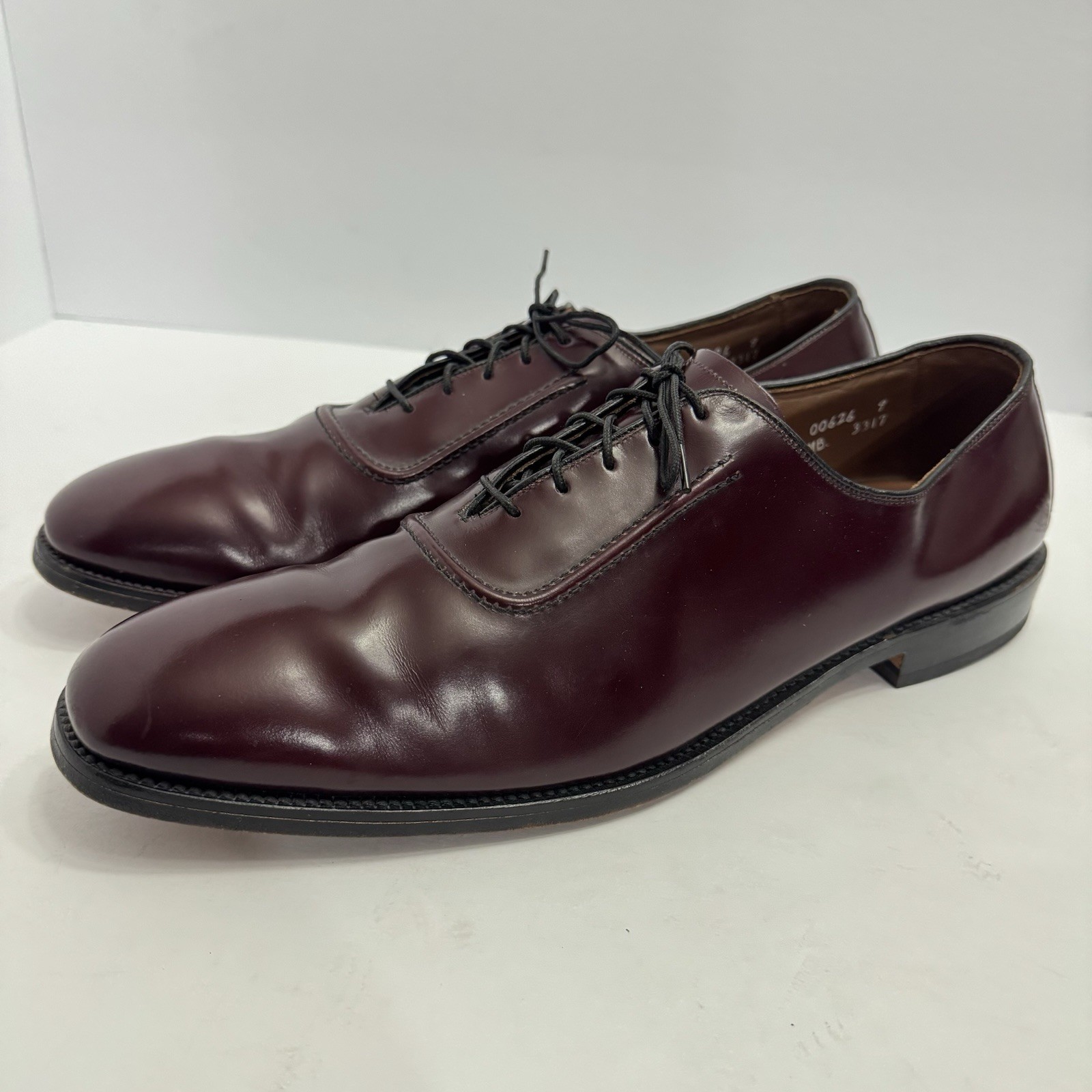Vtg Allen Edmonds BELGIUM Burgundy Leather Wholecut Oxfords 13 A Narrow USA 1987