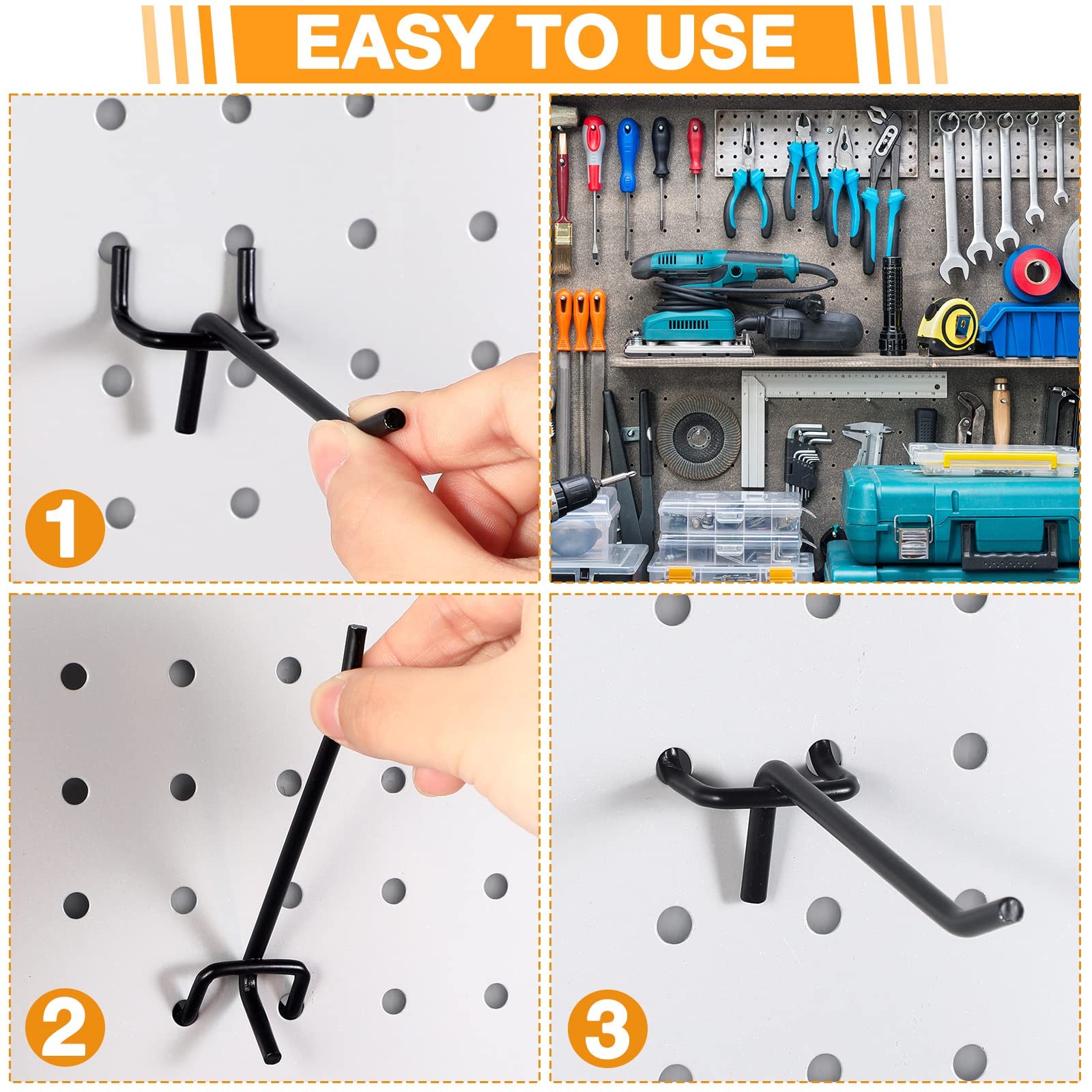 100 PCS Black 4 Inch Stainless Steel Pegboard Hooks Wall Display Organizer