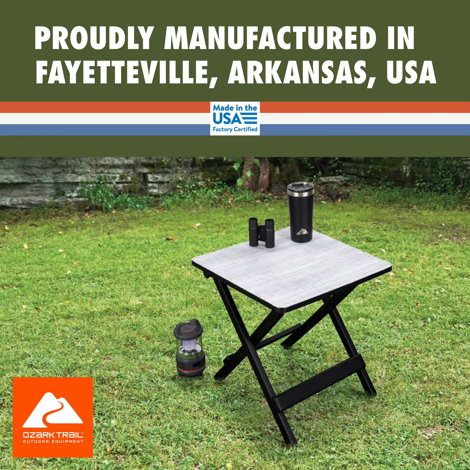 Ozark Trail 19-inch Plastic Folding Camp Side Table, Gray Wood Grain