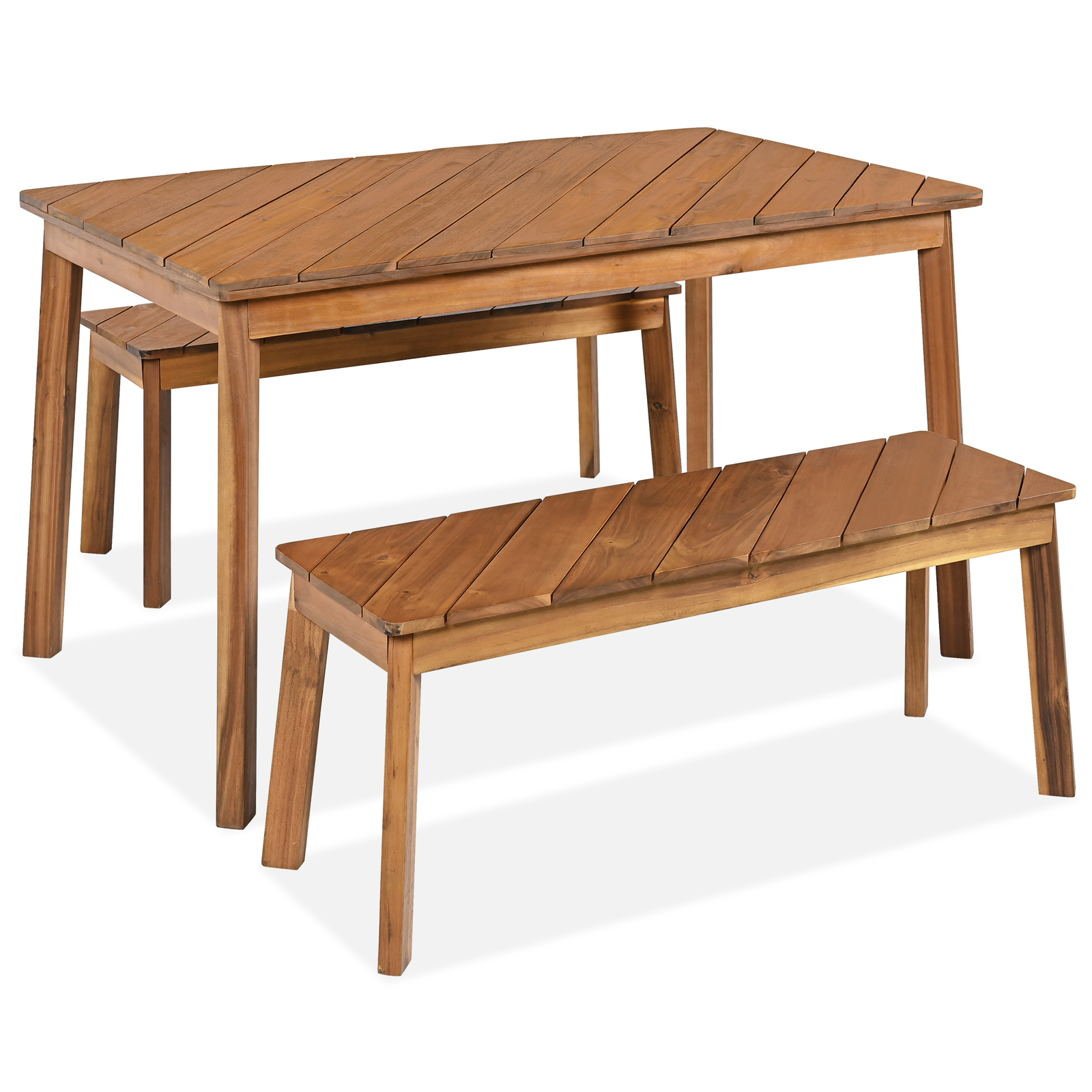 3 Pieces Table Bench Dining Set Picnic Beer Table & 2 Benches for Patio Garden