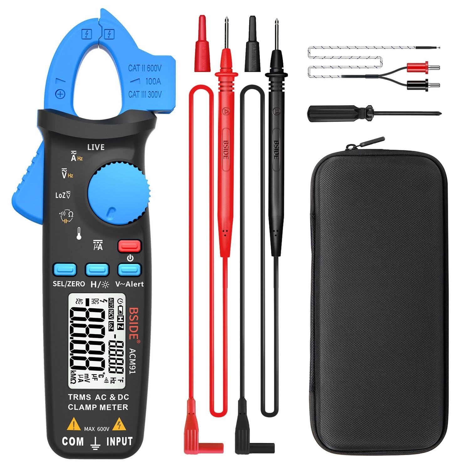 BSIDE DC Amp Clamp Meter 1mA Current True RMS Auto-Ranging 6000 Counts Digita...