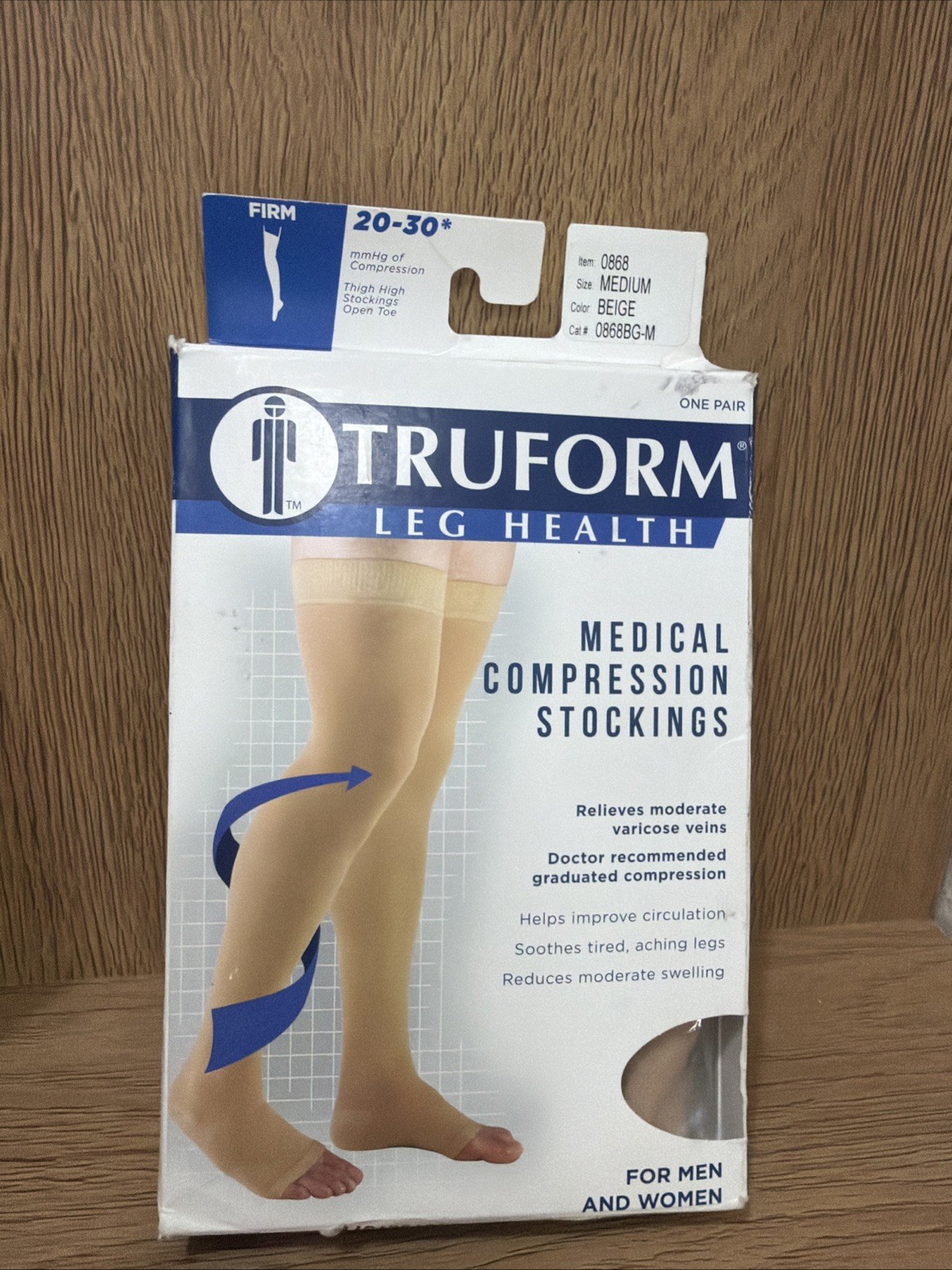 Truform Stockings Thigh High Open Toe Dot Top: 20-30 mmHg M BEIGE (0868BG-M)