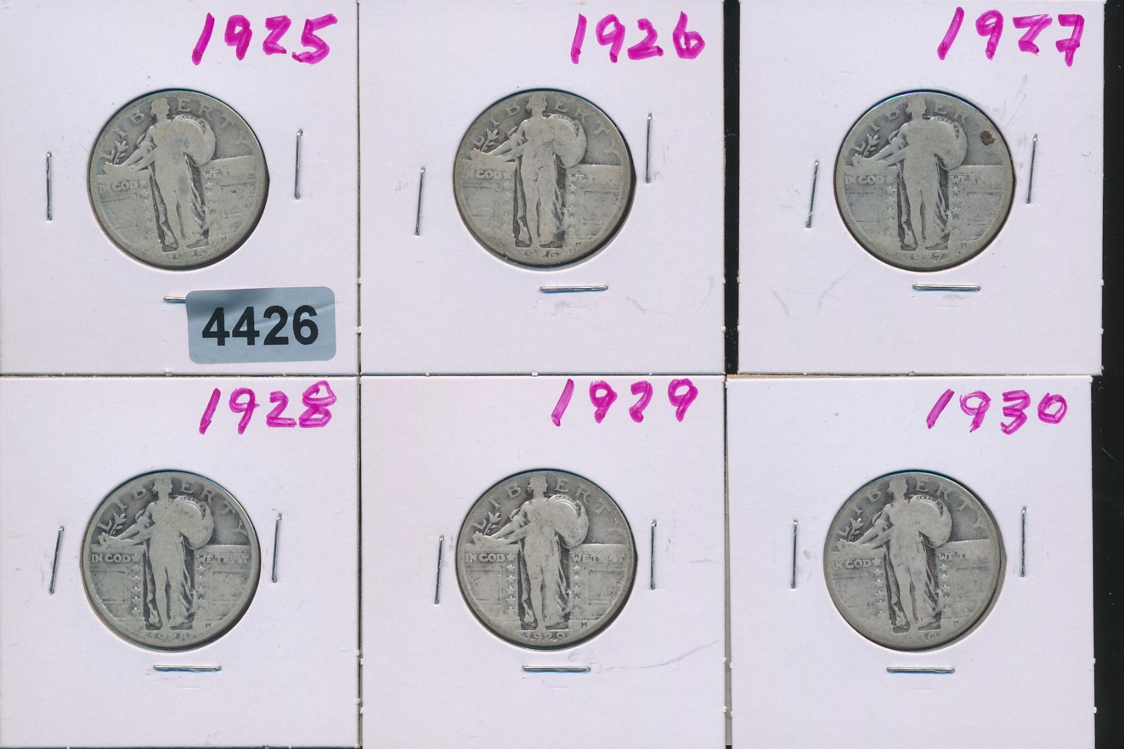 STANDING LIBERTY - SILVER  QUARTERS  - 1925-1930 - 6 COINS - #4426