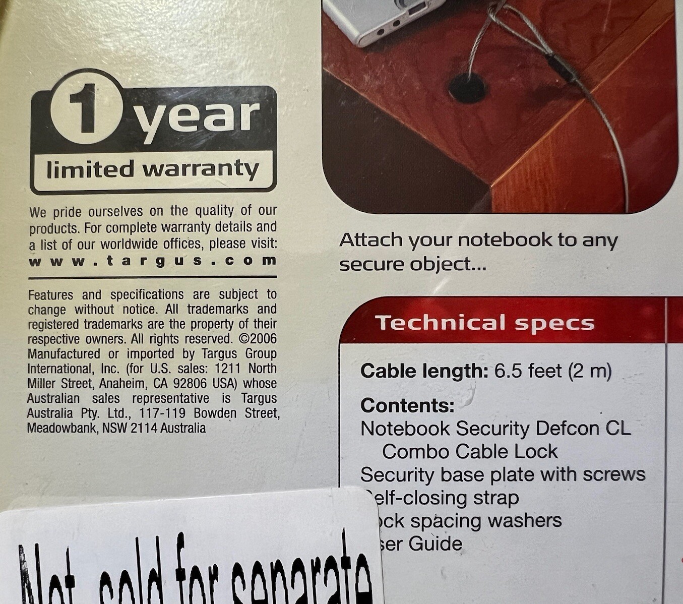 Targus Defcon CL Laptop Notebook Security Combination Lock & Cable PA410U New