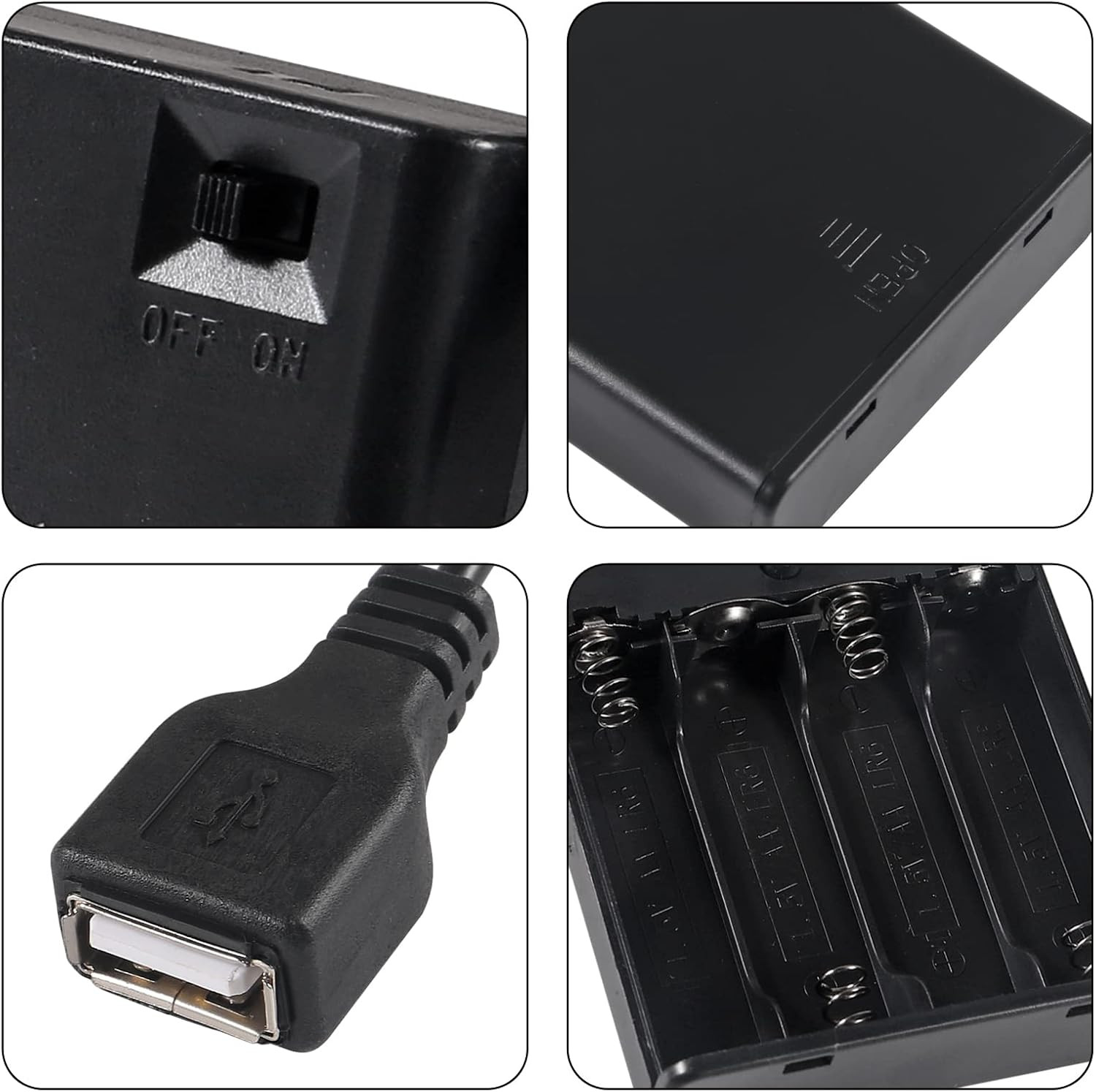 3Pcs 4 AA Battery Holder USB Female Socket 4 AA Battery Case Box Holder with Cov