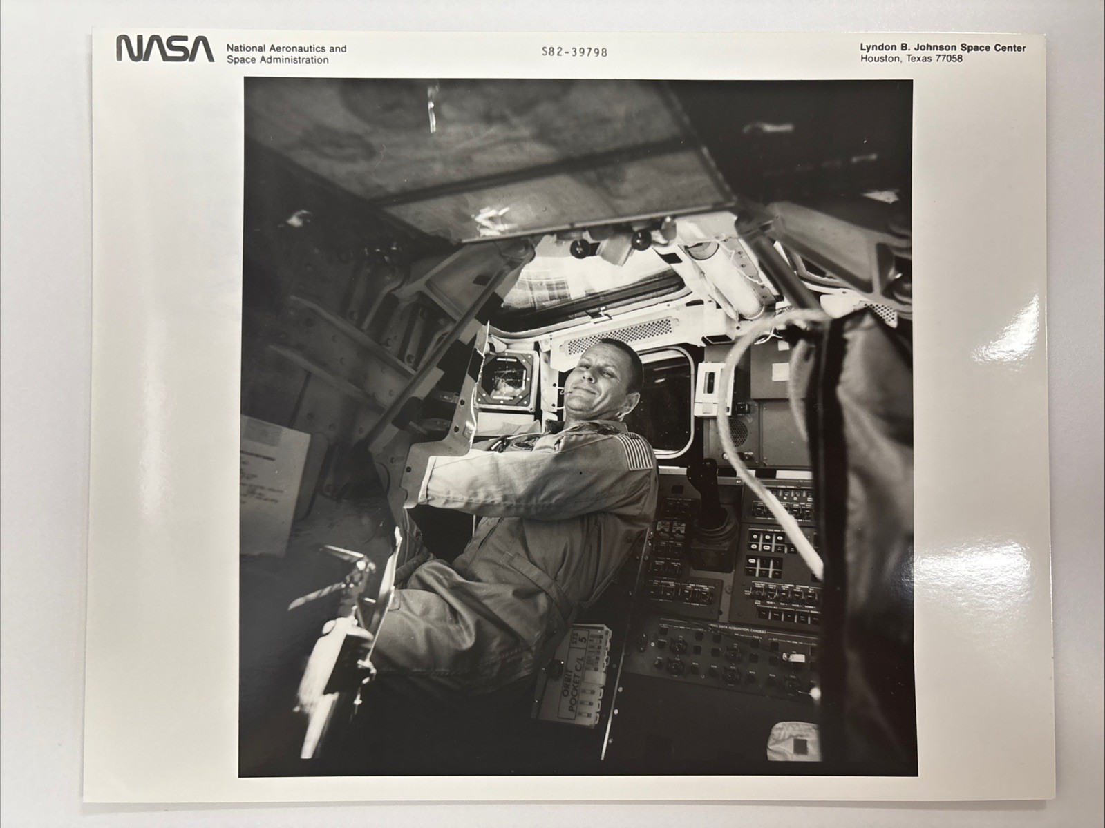 NASA STS 5 Astronaut Overmyer in Columbia Flight Deck Black Numbered Press Photo