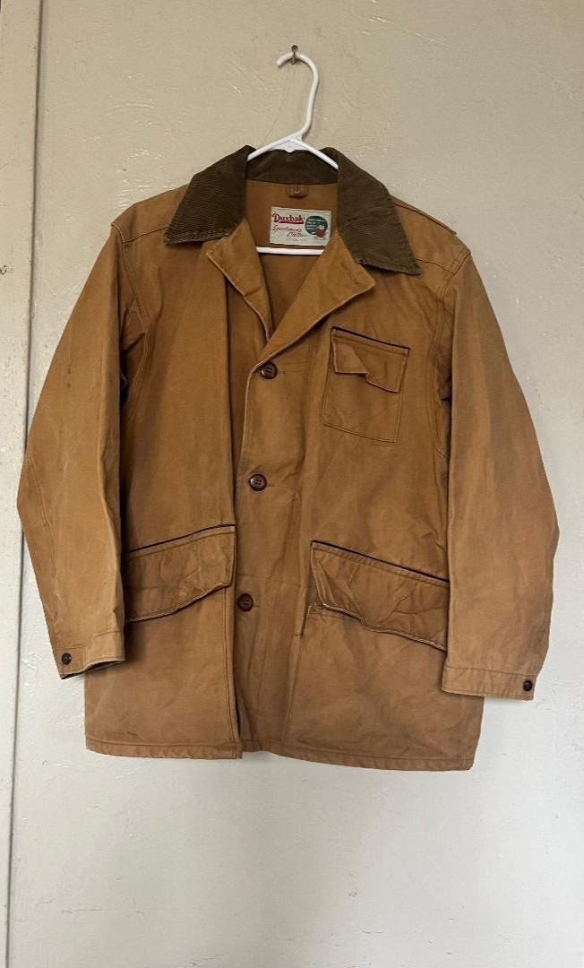 Vintage 50's Duxbak tin cloth hunting shooting upland chore jacket 42