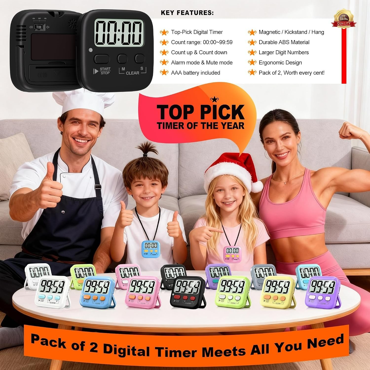 Versatile 2 Pack Countdown Timers - Perfect for Cooking, Study, and Exercise