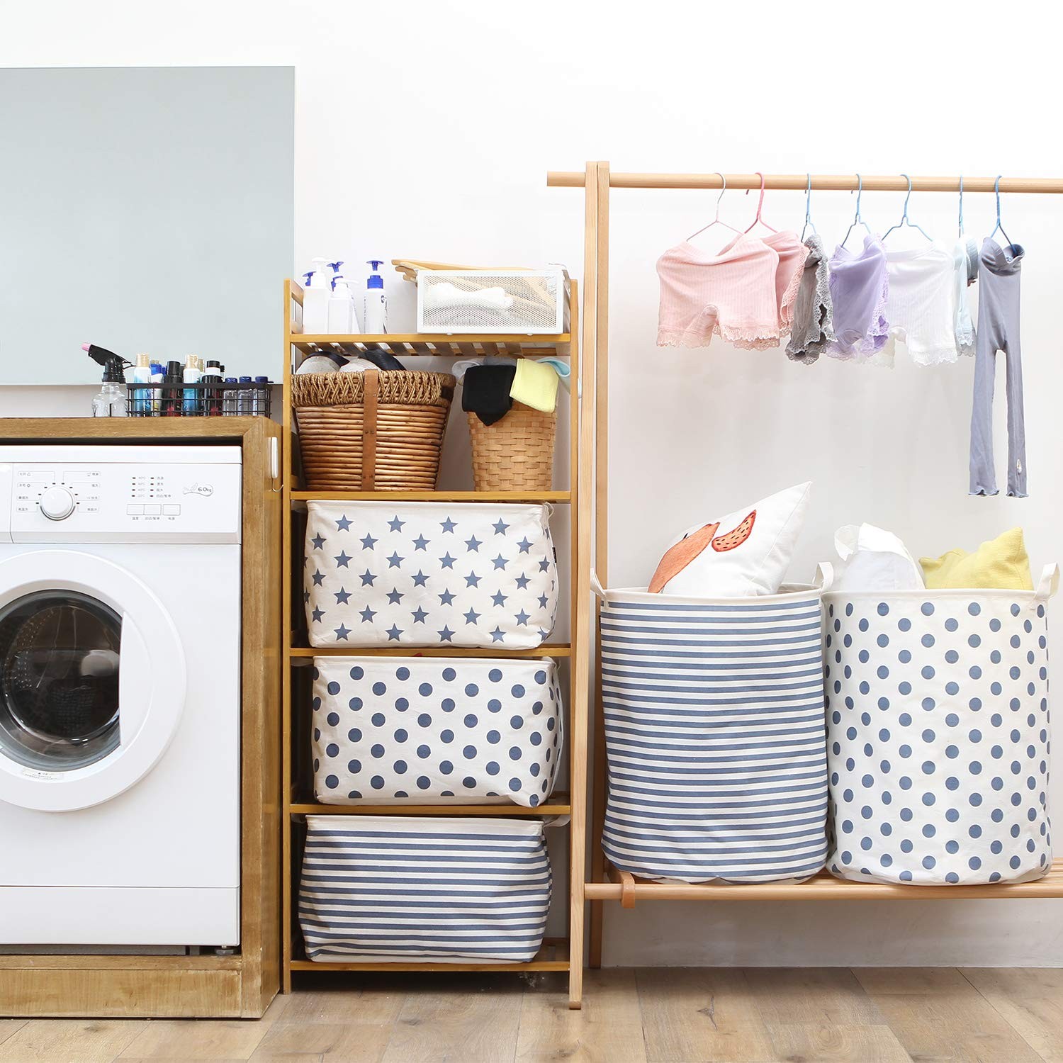 Collapsible Canvas Fabric Storage Basket with Handles, Rectangle Waterproof S...