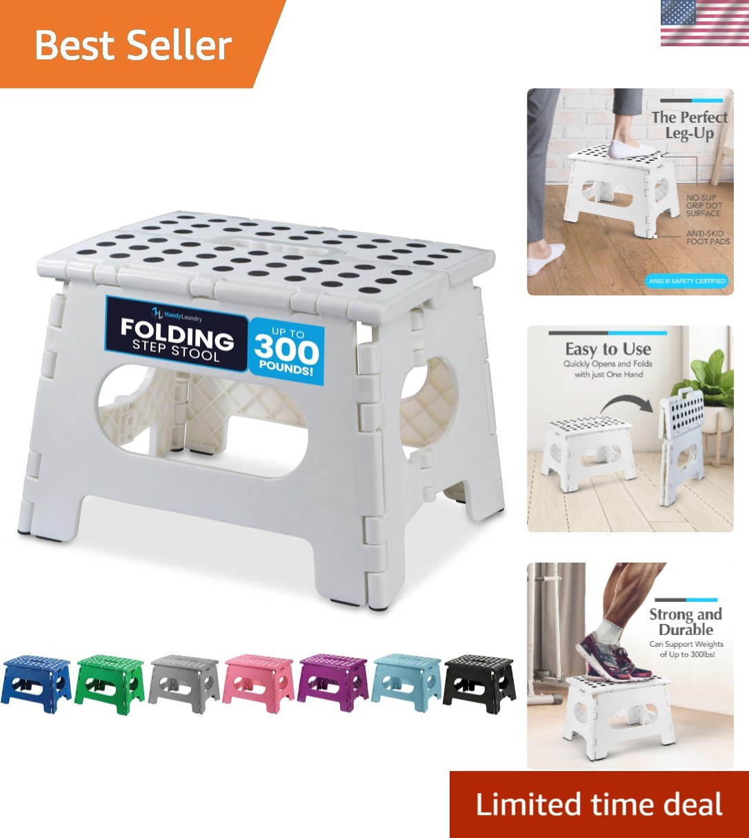 Versatile 9-Inch Folding Step Stool - Perfect for Kitchen, Bathroom, and More