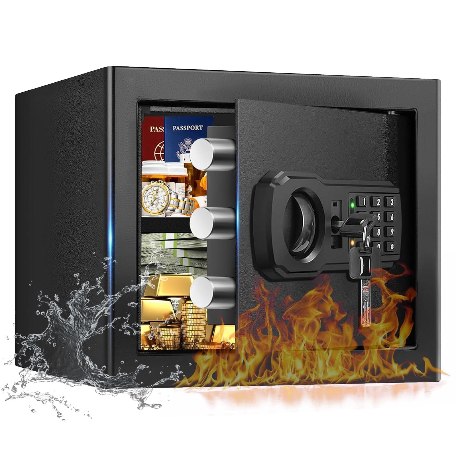 1.3 Cub Small Fire Safes Document Box Home, Security Home Cubic, Black
