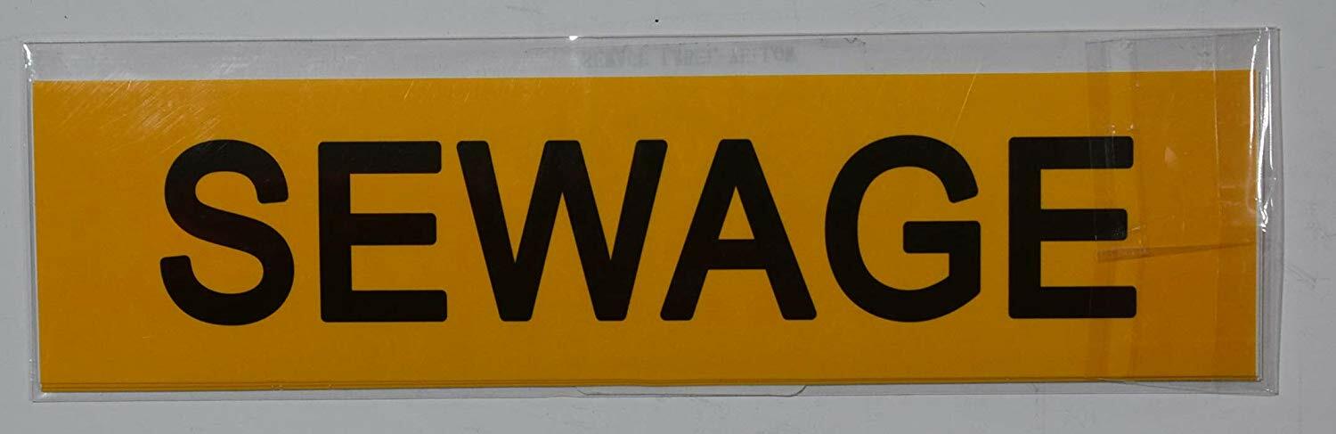 Set of 5 PCS - Pipe Marking- Sewage Label Sign (Sticker,Yellow, 2x8)-REF24-1027