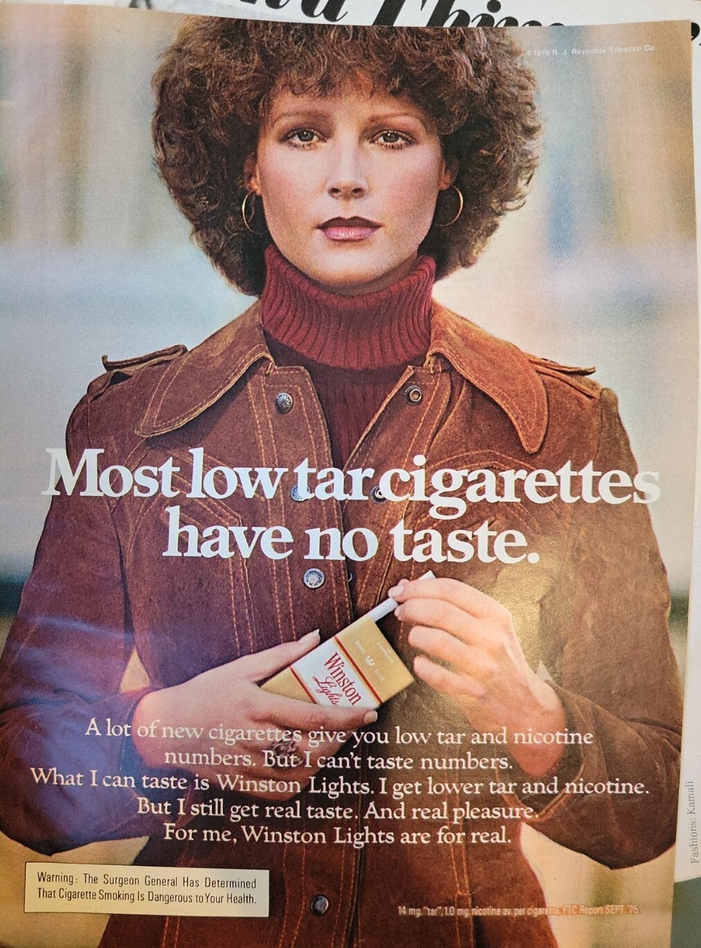 1978 Winston Low Tar Cigarettes Woman Agro Hair Vintage Ad