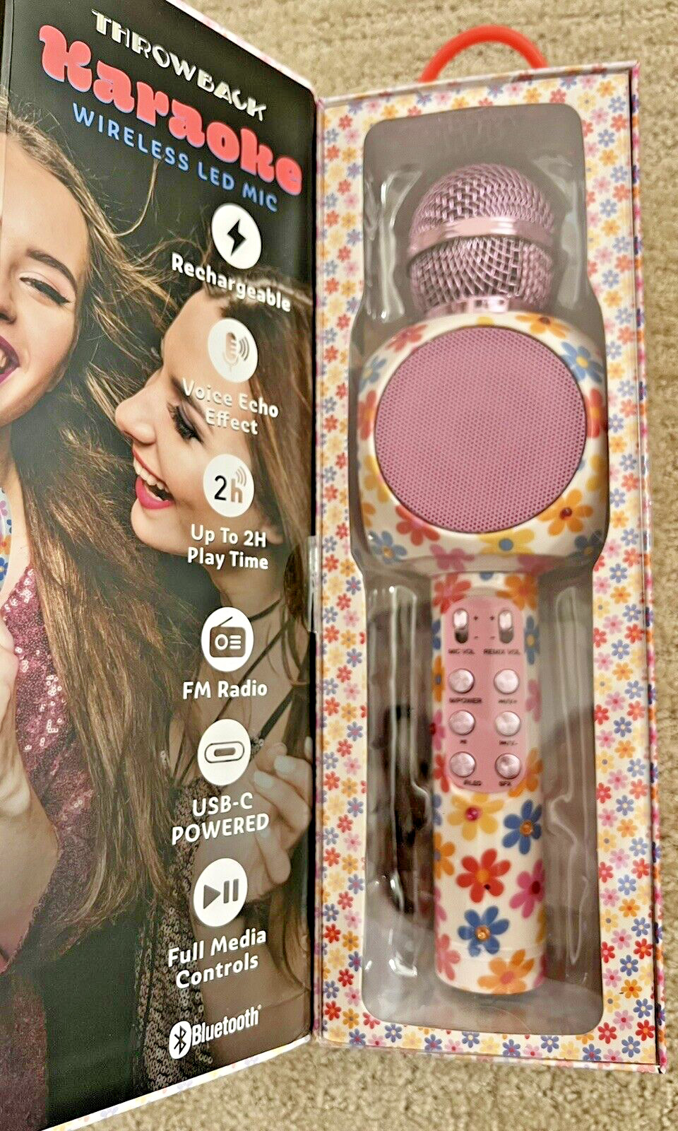 Throwback Karaoke Wireless Bluetooth MIC, Colorful LED Lights, NEW IN BOX