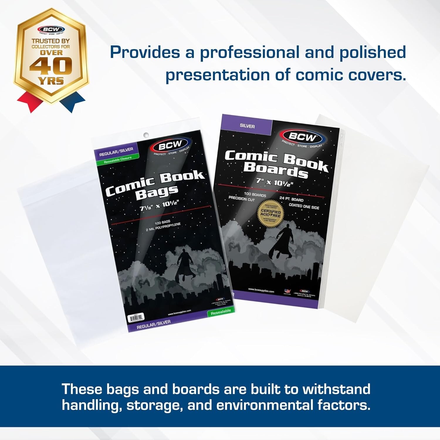 BCW Silver Age Comic Bags and Boards Combo (100 Ct) | 100 Silver Comic Backing B