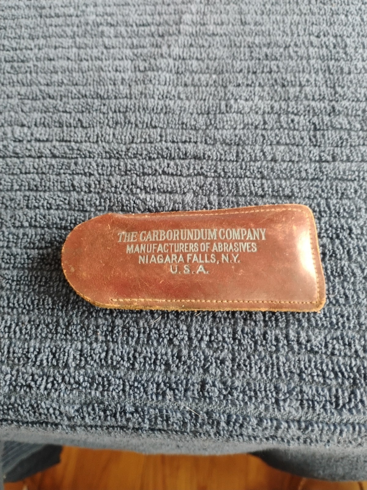 The Carborundum Company Vintage Leather Pouch And Sharpening Stone Niagra Falls