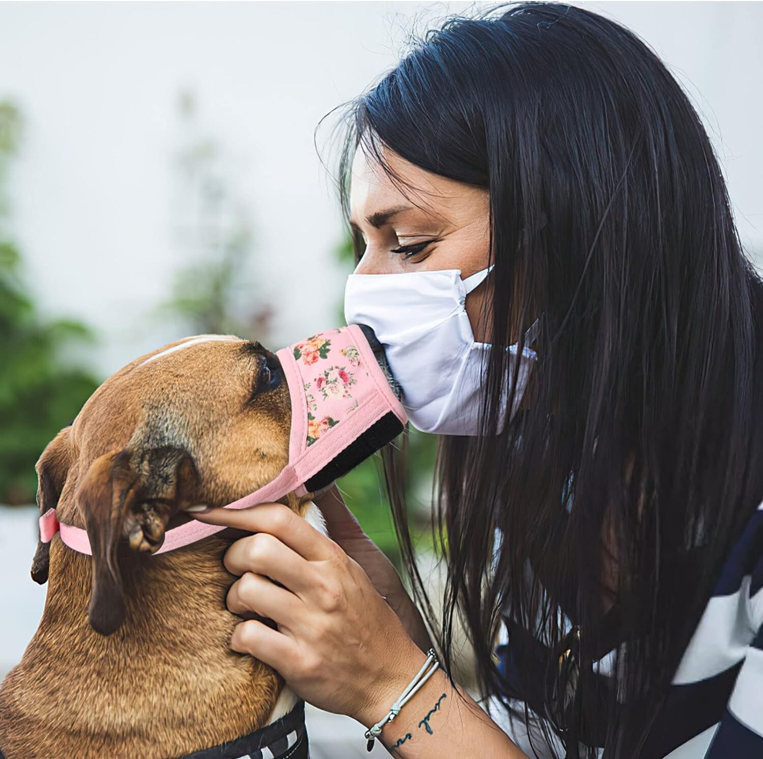 Elegant Pink Flower Dog Muzzle - Soft Nylon, Adjustable & Breathable Design