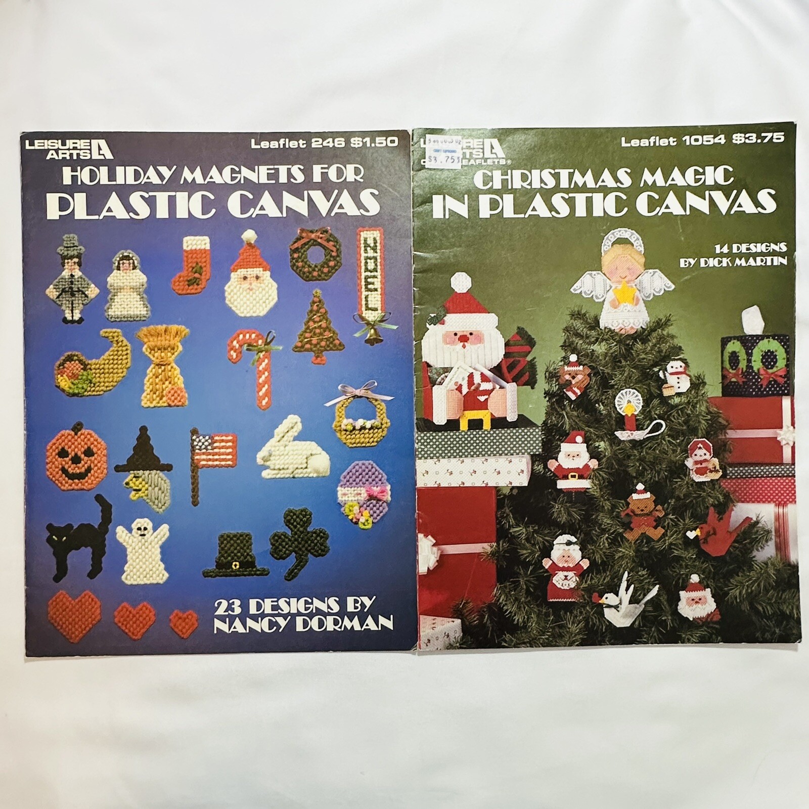 2 Leisure Arts Plastic Canvas Pattern Booklets Christmas Magic Holiday Magnets