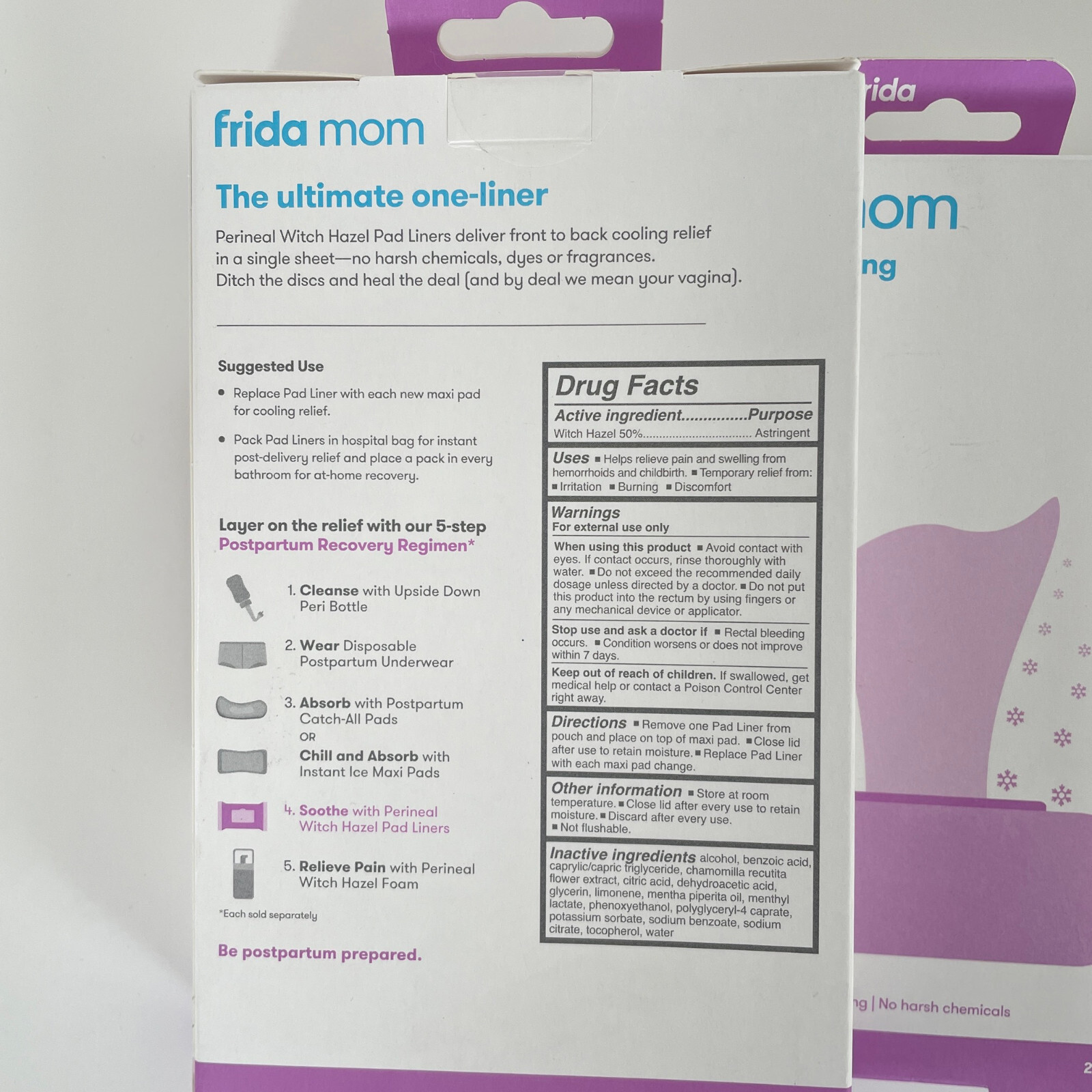 Frida Mom Perineal Cooling Pad Liners Witch Hazel Postpartum Heal 24 Count Box