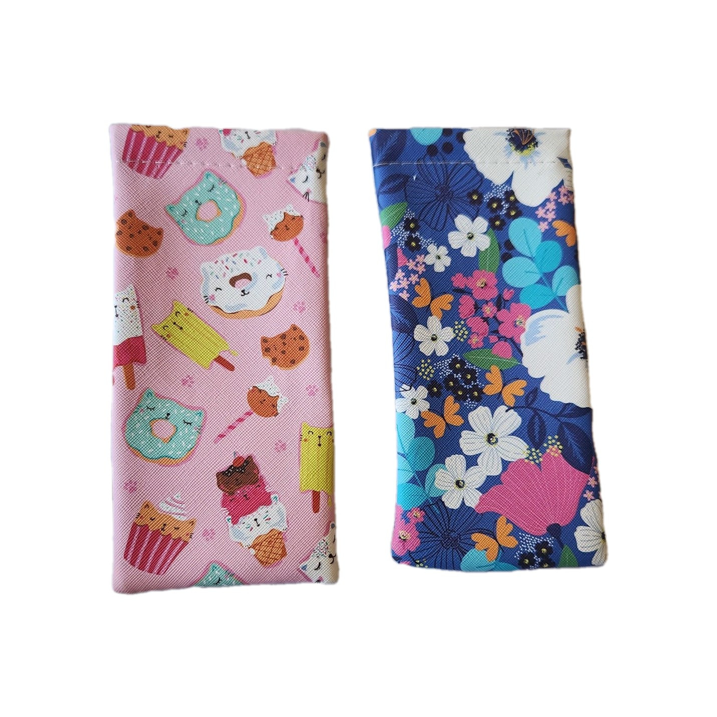 Leather Glasses Pouch Soft Lined Floral Sweet Deserts 2 Piece