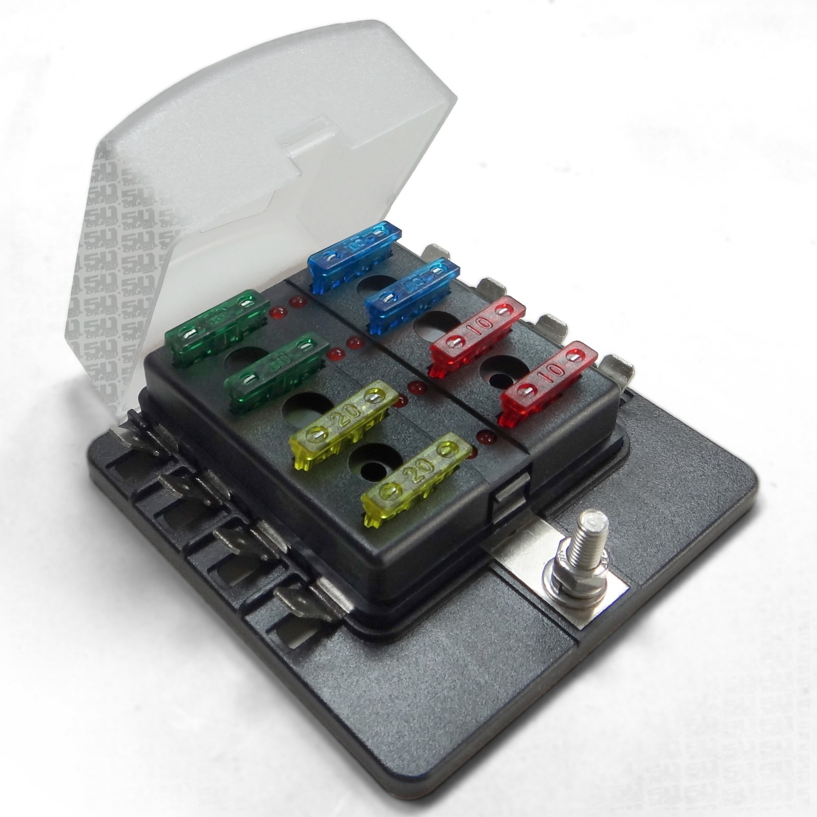 8 Way LED Blade Fuse Box Holder Automotive Marine 12V 24V Distribution Panel Kit