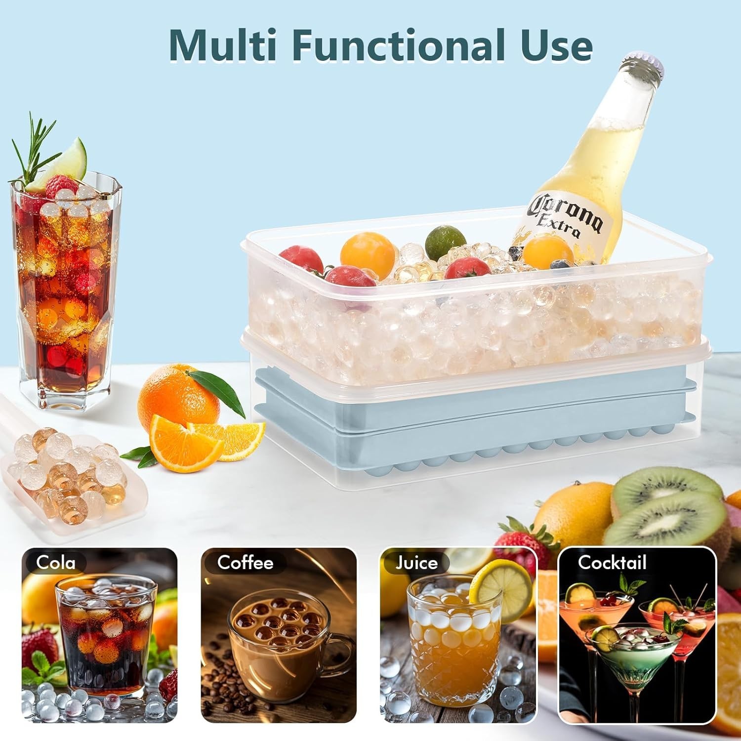 Odor-Free Mini Ice Cube Trays - 0.55in & Storage Bin for Effortless Entertaining