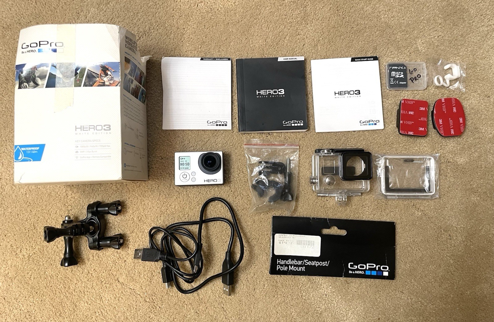 GoPro HERO3 White Edition Action Camera Bundle w/ Waterproof Housing Tested