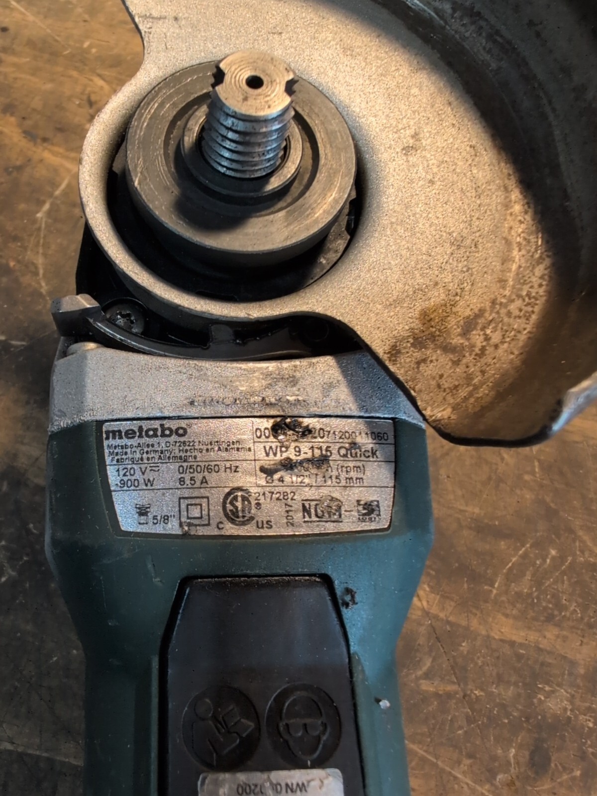 Metabo WP 8-115 QuickProtect 4 1/2" Non-Locking Paddle Switch Angle Grinder