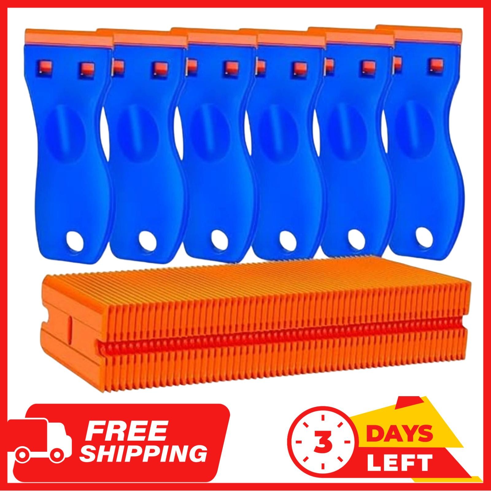6pcs Plastic Razor Scraper Tool W/60 Blades Sticker Decal Remover Kit