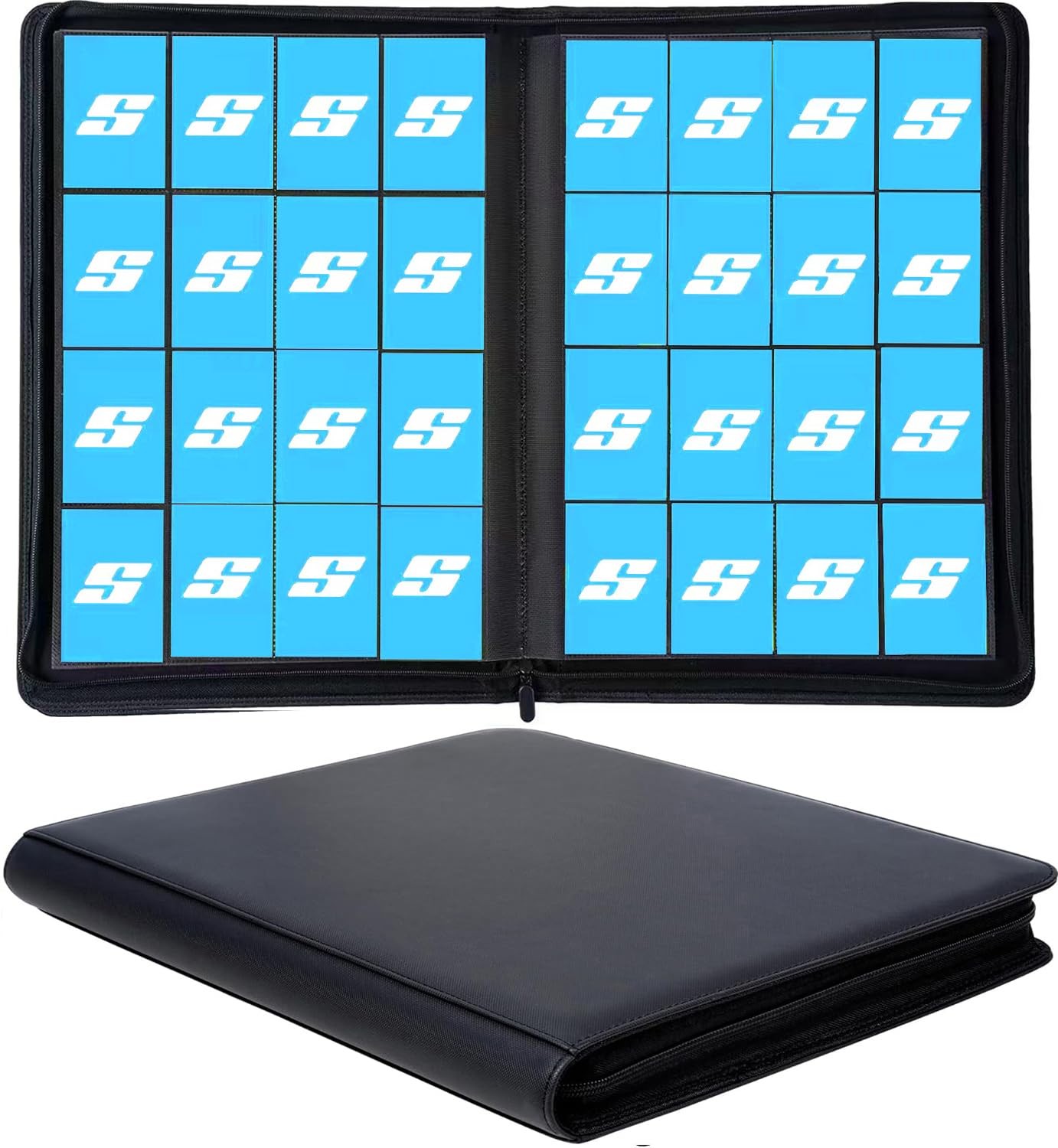 16 Pocket Card Binder, Ringless Zip Trading Card Binder, 1000+ Double Sided P