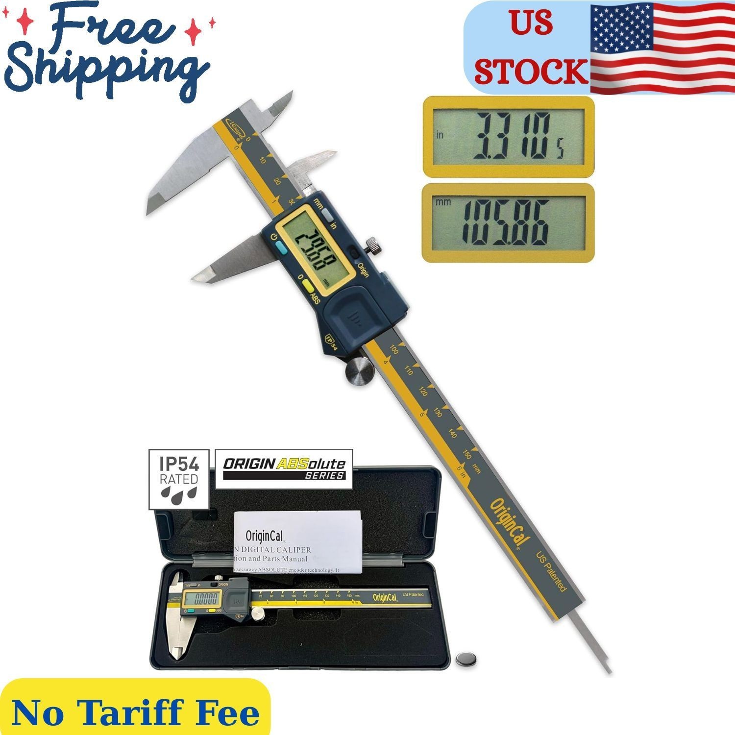 Absolute Origin 0-6" Digital Caliper, IP54 Stainless Steel, SPC/USB Output Port