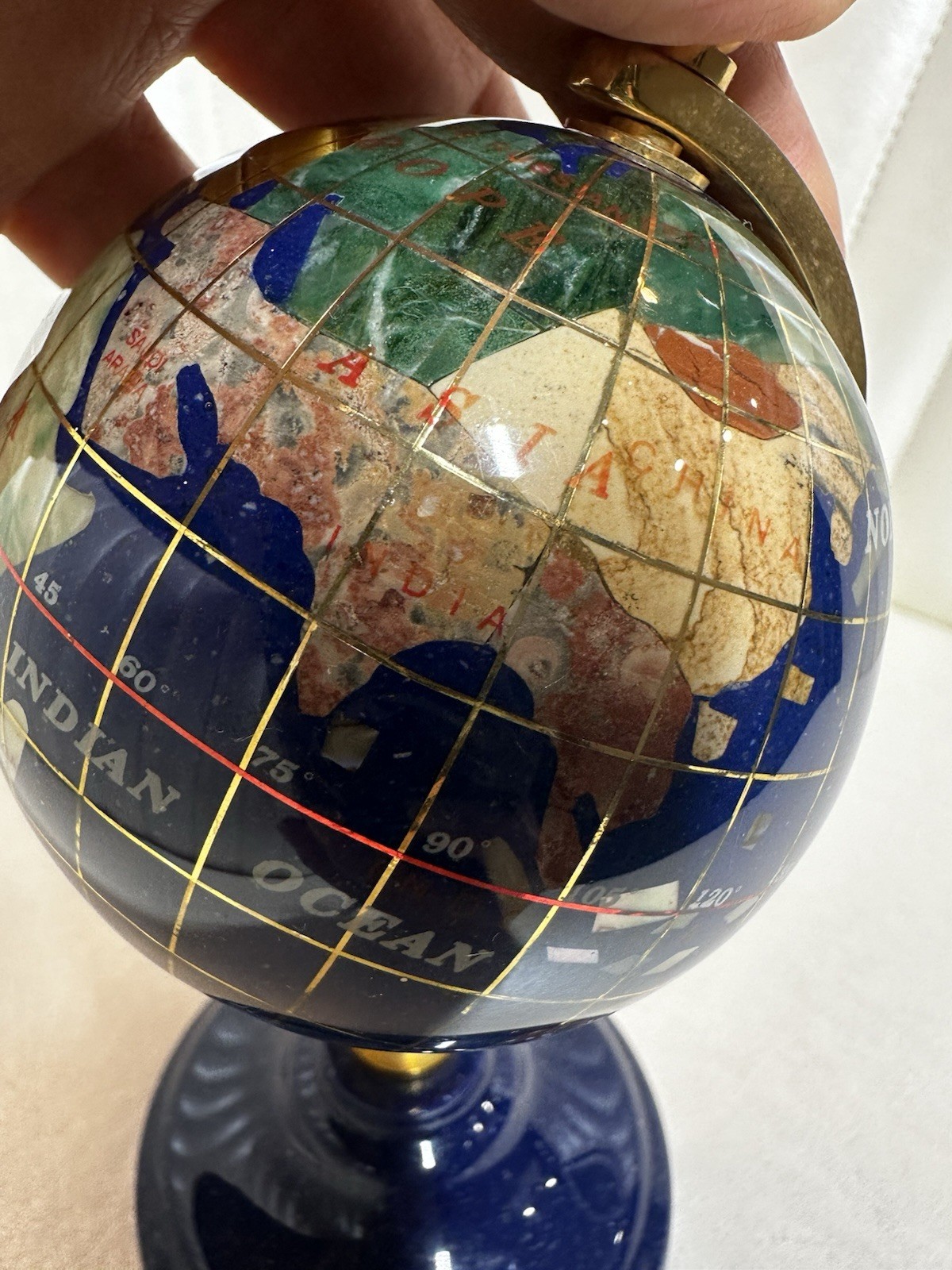 Lapis Lazuli Semi Precious Gemstone Inlay Globe Small 7”