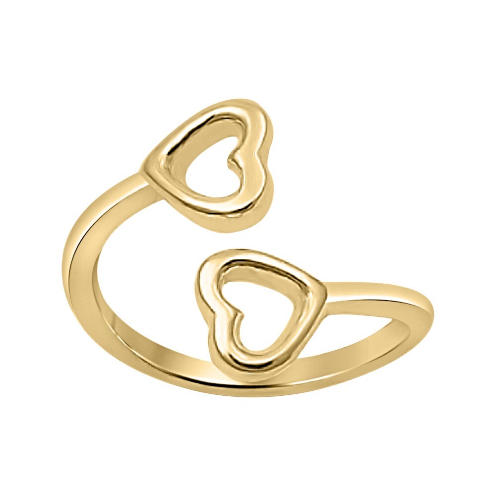 Adjustable Double Hearts Toe/Midi Ring 14K Yellow Gold Plated