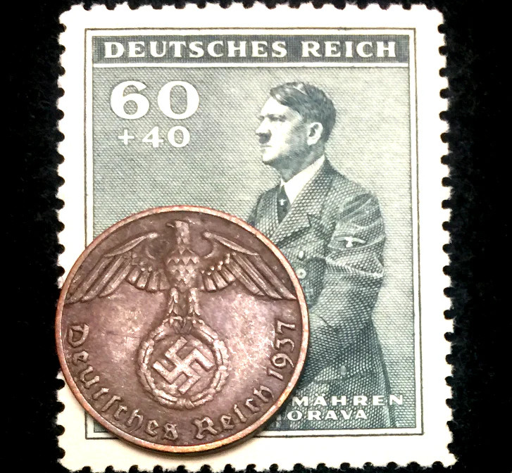 WWII Germany 1 Reichspfennig 1936-1940 Bronze Coin & MNH Stamp Collectible