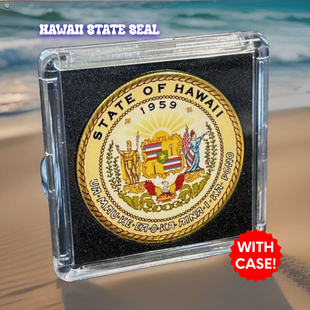 HAWAII State Seal 1959 Colorized Collectible Challenge Coin USA W DISPLAY CASE