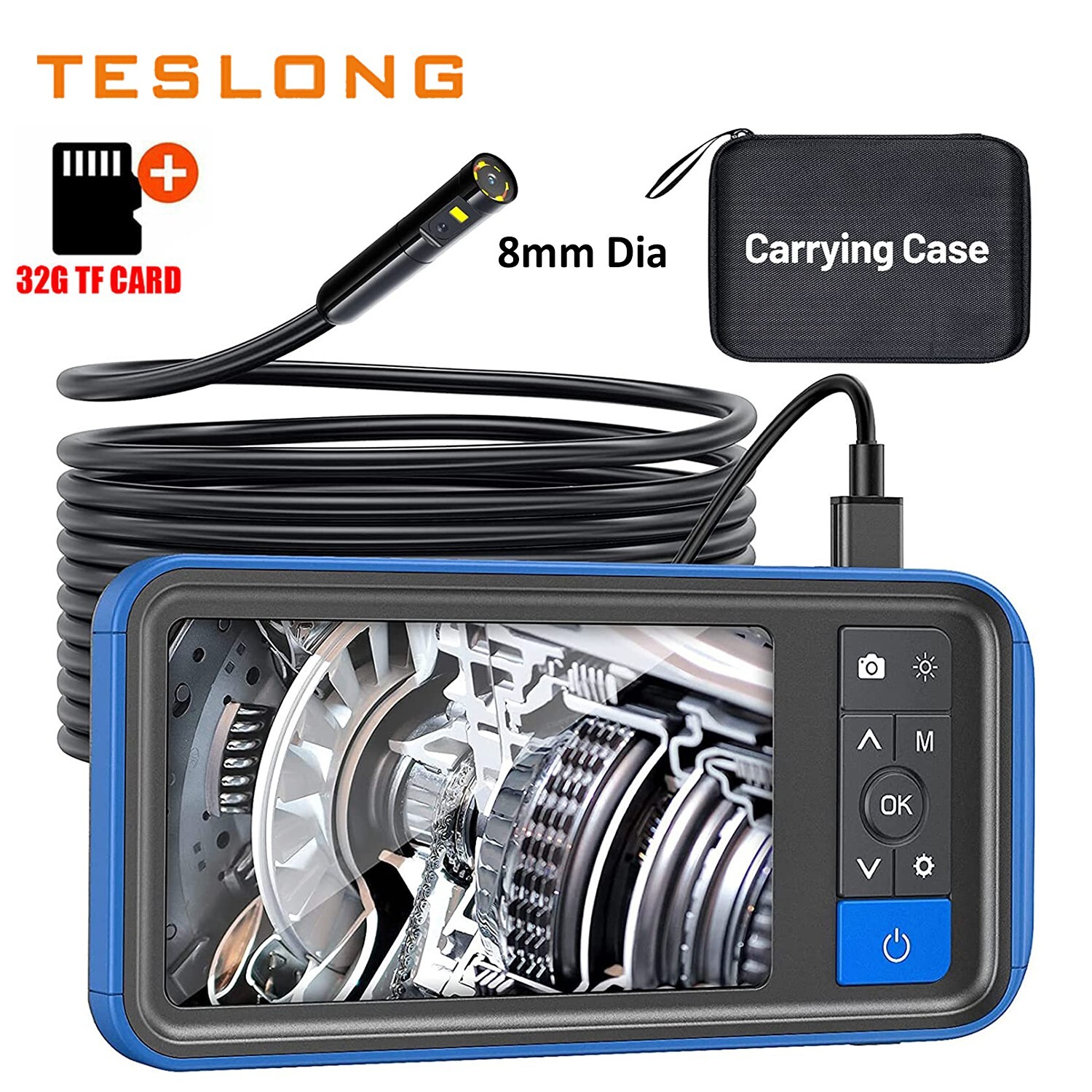 Teslong 8mm Dual Lens Endoscope Camera HD 1080P Borescope Inspection Camera 5M