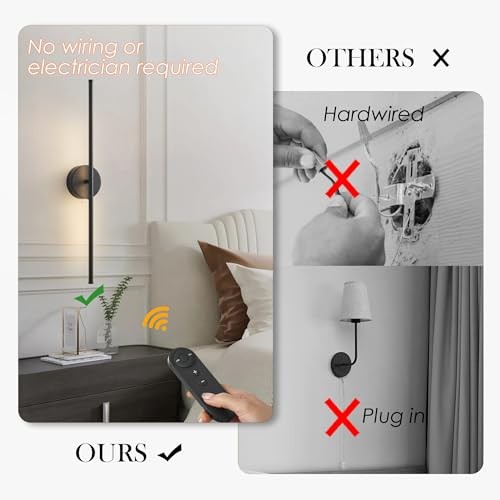 Battery Operated Wall Sconces with Remote Control, Dimmable Wall Sconces Set